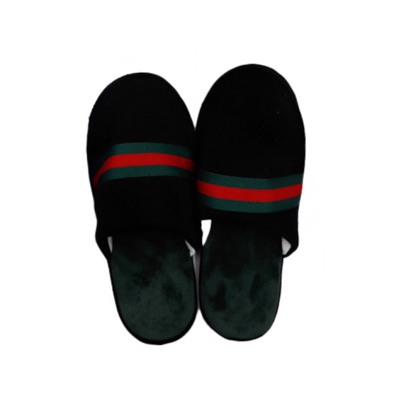 Green & Red Striped Black Slippers - Picture 1 of 1